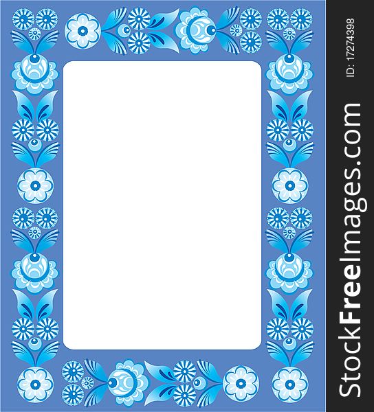 Winter blue floral frame in folk style