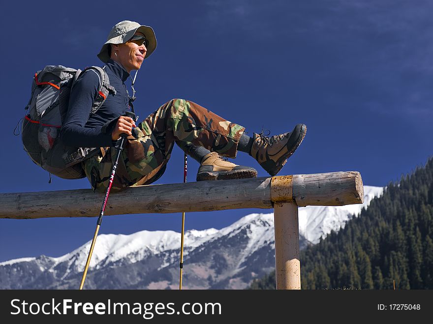 Activity men in mountain autumn. Activity men in mountain autumn