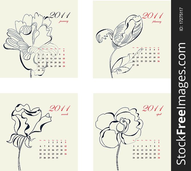 Calendar with flowers for 2011 Part 3