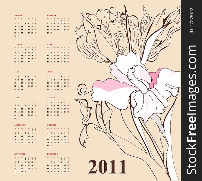 Calendar for 2011. Universal template for greeting card, web page, background