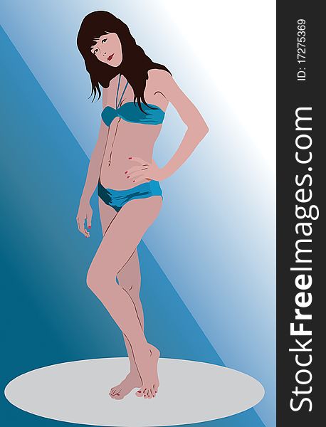 image barefoot girl in blue bikini