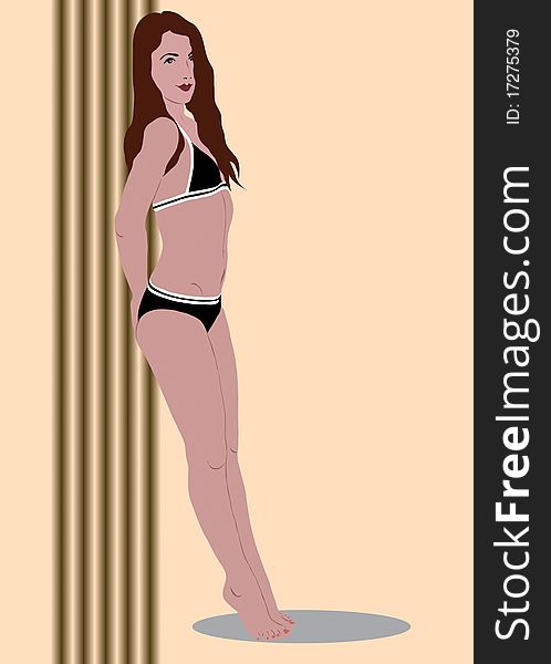 Image barefoot girl in black bikini