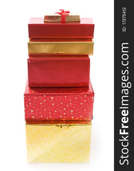 Red And Gold Gifts On White Background