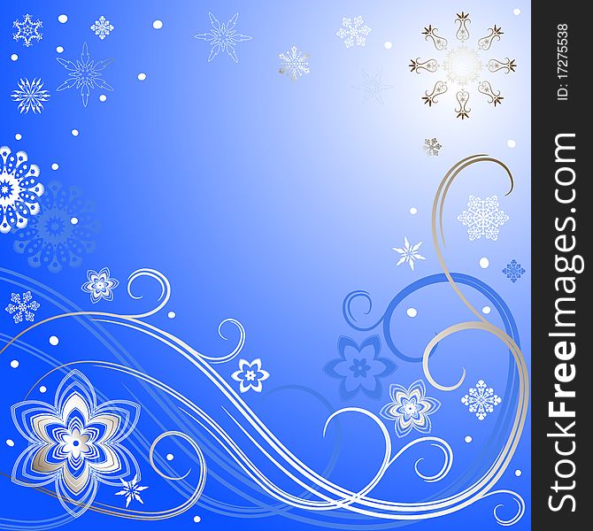 Blue christmas frame with white-silvery snowflakes and waves. Blue christmas frame with white-silvery snowflakes and waves