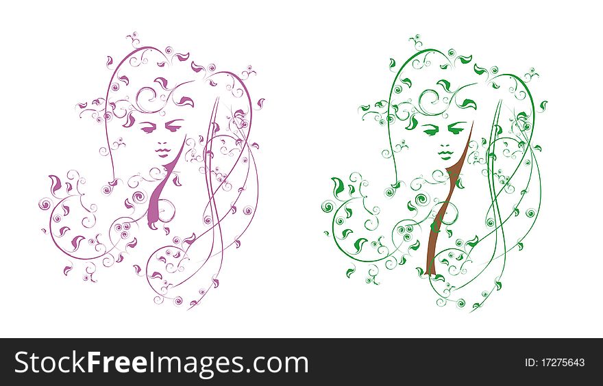 Silhouette of a woman's face in the image of a tree. Silhouette of a woman's face in the image of a tree