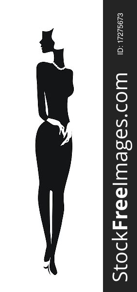 Silhouette of a beautiful girl in the retro.Illustration