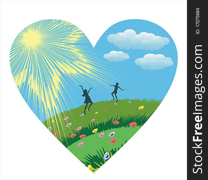 Silhouettes of children on the meadow.Illustration. Silhouettes of children on the meadow.Illustration