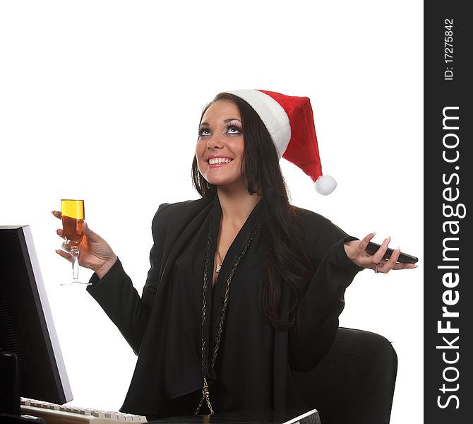 Young businesswoman in a christmas hat