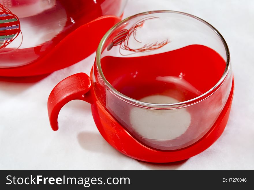Glass Cup Red Handle