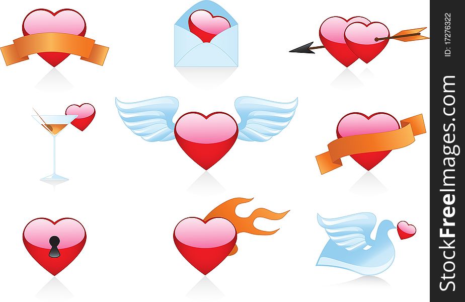 Nine icons symbols Valentine's Day. Nine icons symbols Valentine's Day