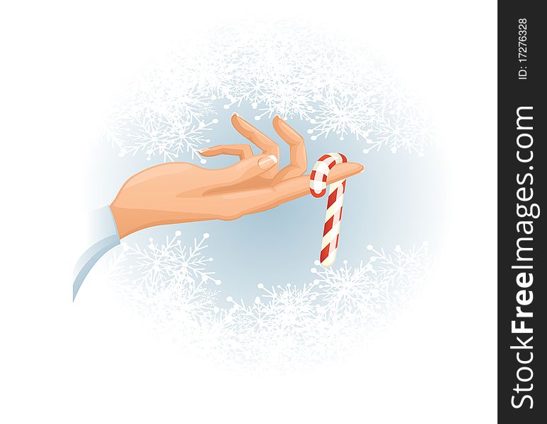 Vector image of hand holding Christmas candy. Vector image of hand holding Christmas candy