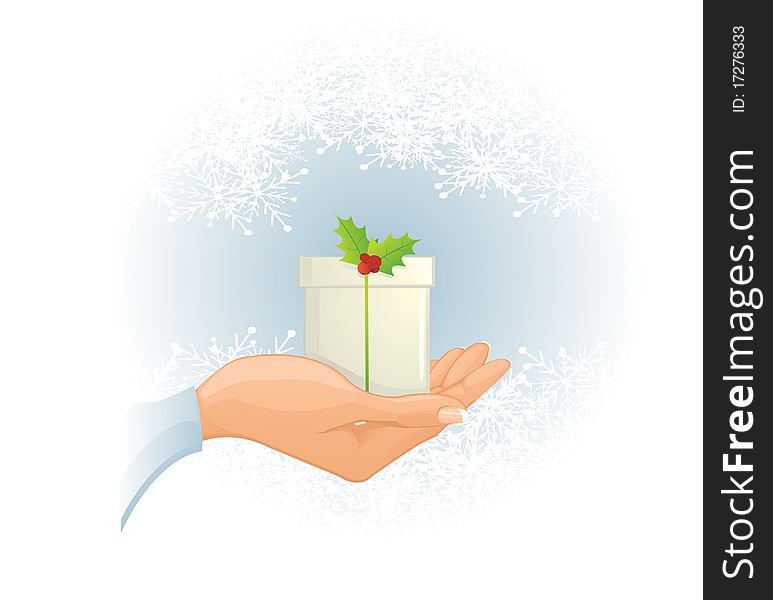 Vector image of hand holding Christmas gifts. Vector image of hand holding Christmas gifts