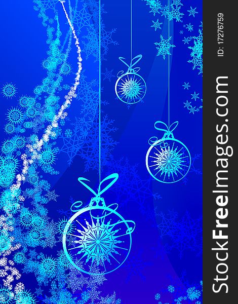 Abstract blue background with Christmas tree balls.