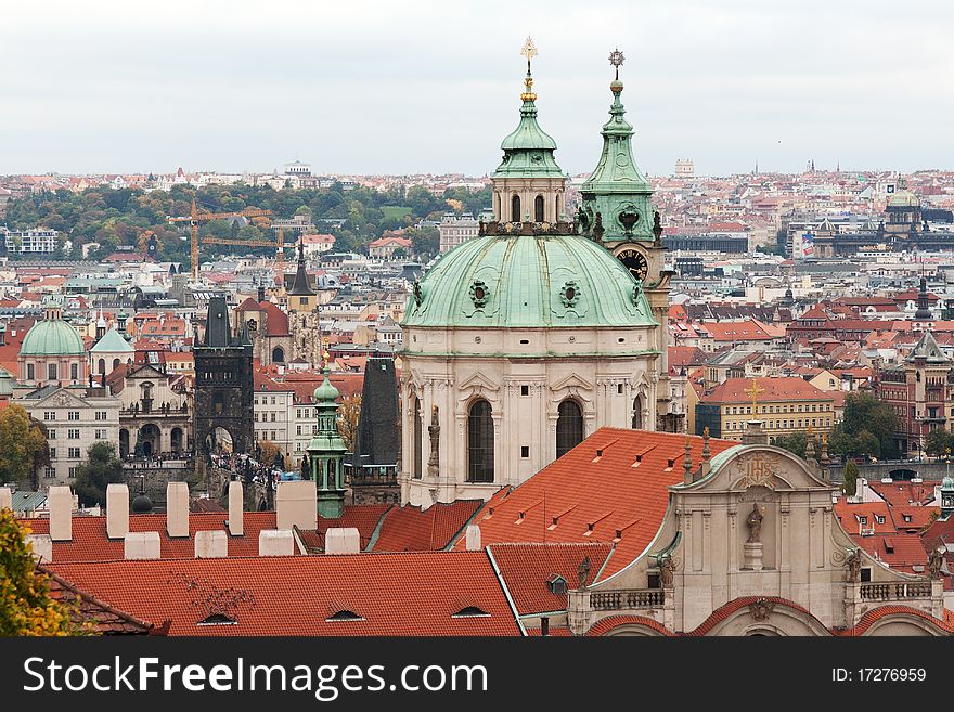 View of Prague from the top, the red roofs