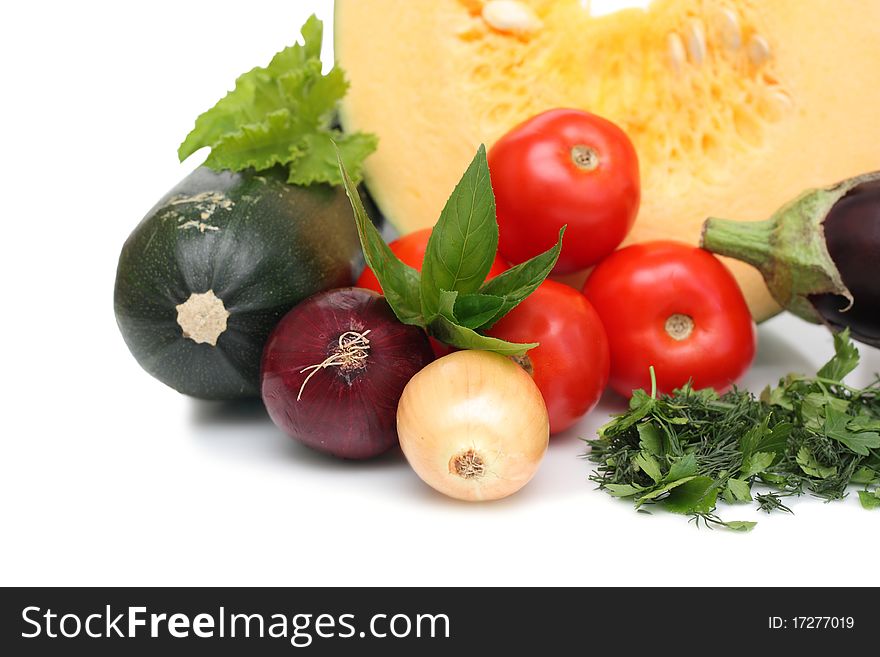 Raw vegetables on white background. Raw vegetables on white background.