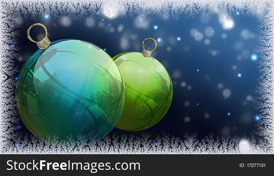 Two Christmas balls with snow