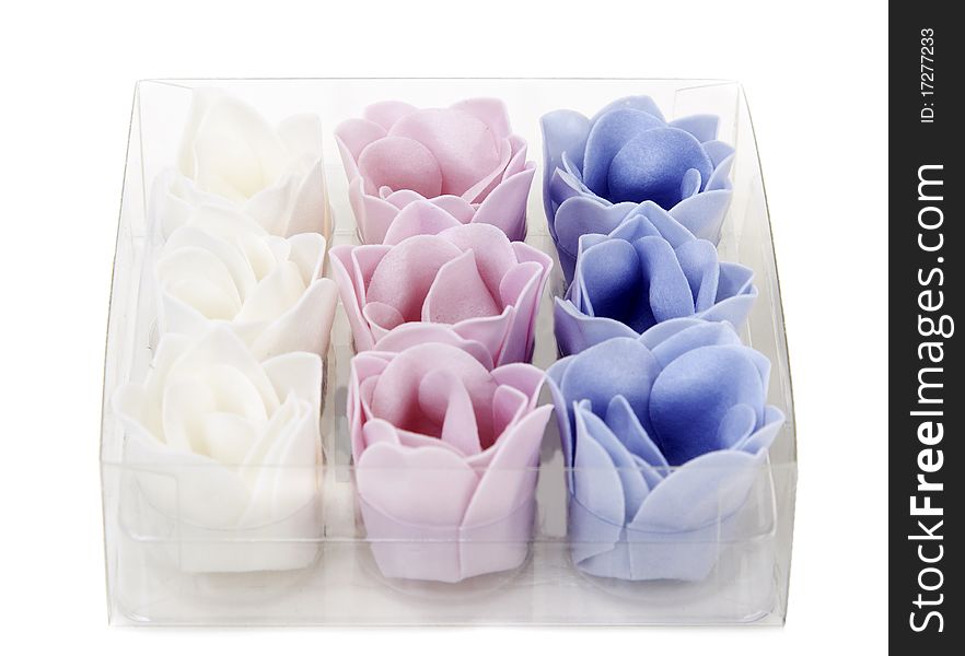 Soap in the shape of a flower in a transparent box