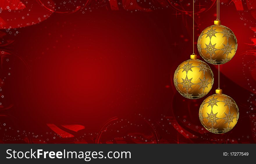 Three gold Christmas balls whit decoration. Three gold Christmas balls whit decoration