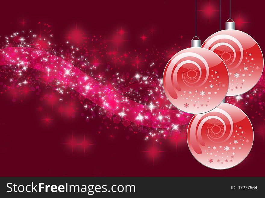 Three pink Christmas balls with decoration
