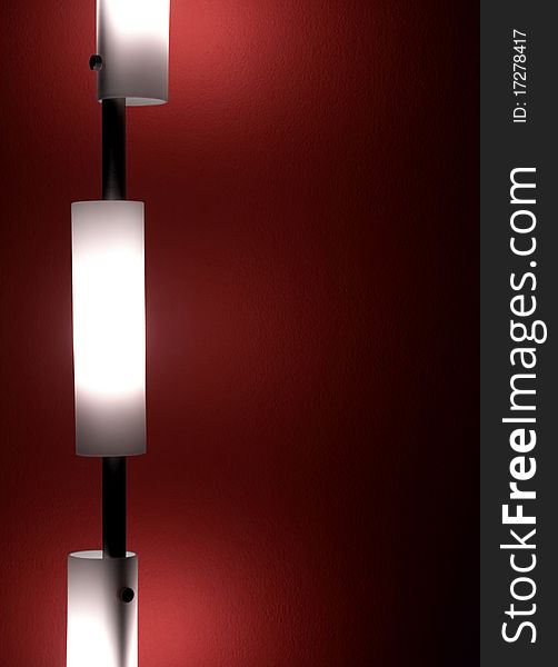 An abstract view of a household lamp next to a red wall. An abstract view of a household lamp next to a red wall