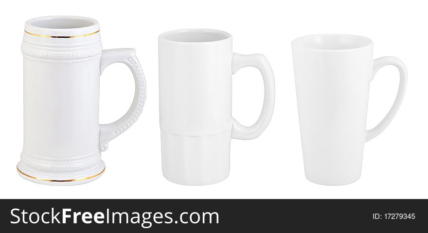 Three Opaque Beer Mugs Isolated On White