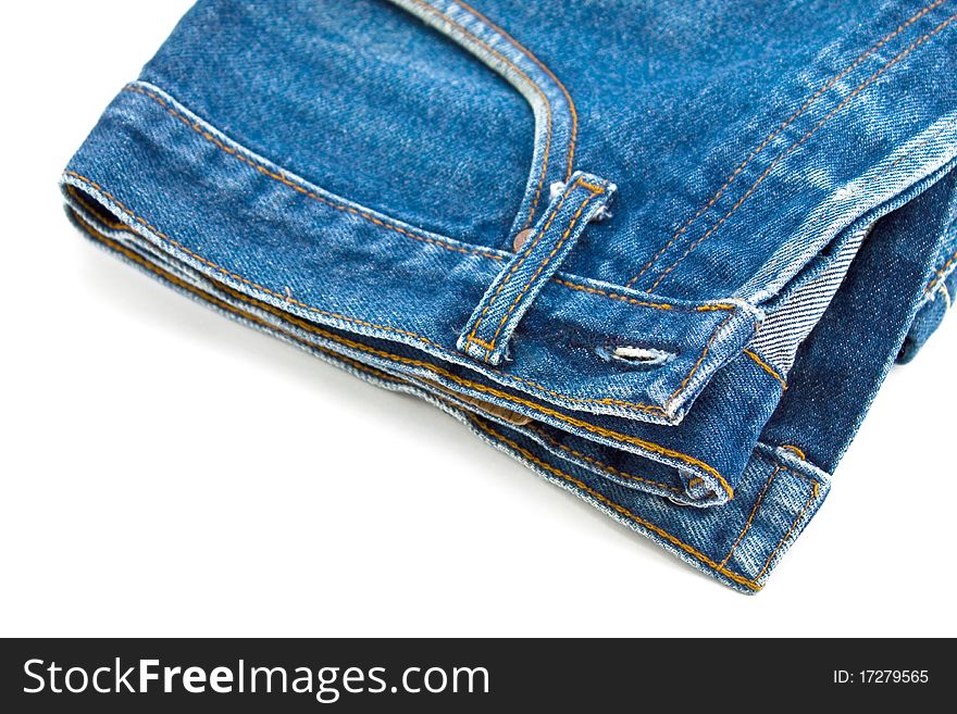 Modern blue jeans, isolated on white background