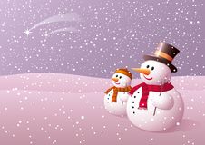 Snowball And His Son Looking On The Falling Stars. Royalty Free Stock Photos Snowball And His Son Looking On The Falling Stars. Royalty Free Stock Photos