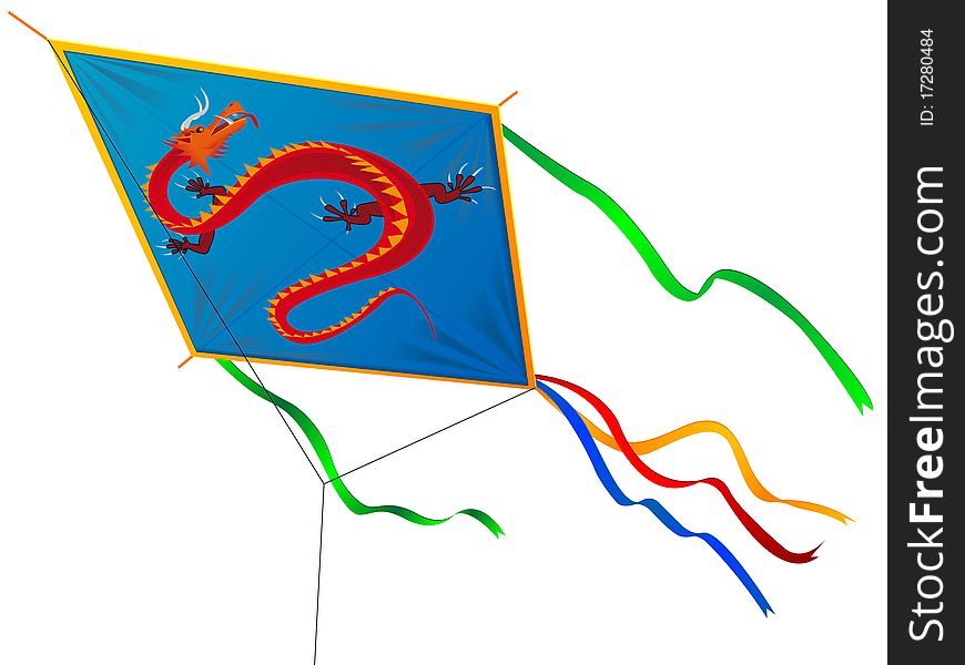 Kite with the Chinese dragon and tapes in a vector