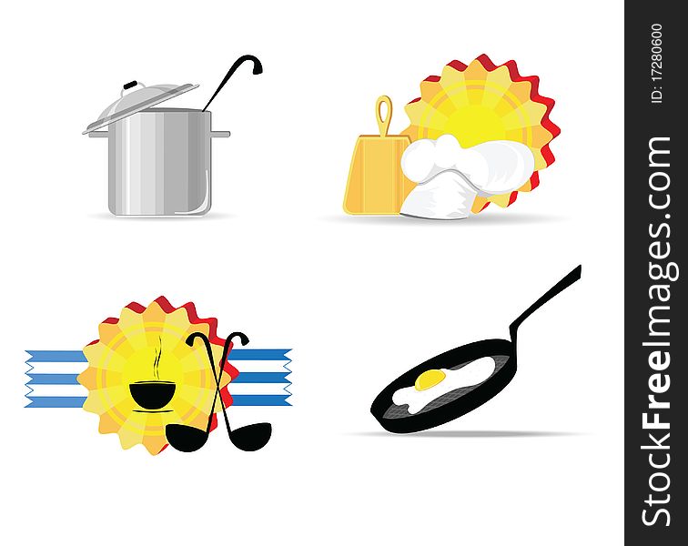 Illustration of kitchen objects against the white background. Illustration of kitchen objects against the white background