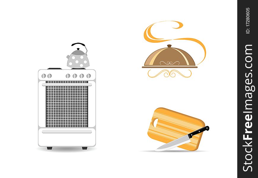 Illustration of kitchen objects against the white background. Illustration of kitchen objects against the white background