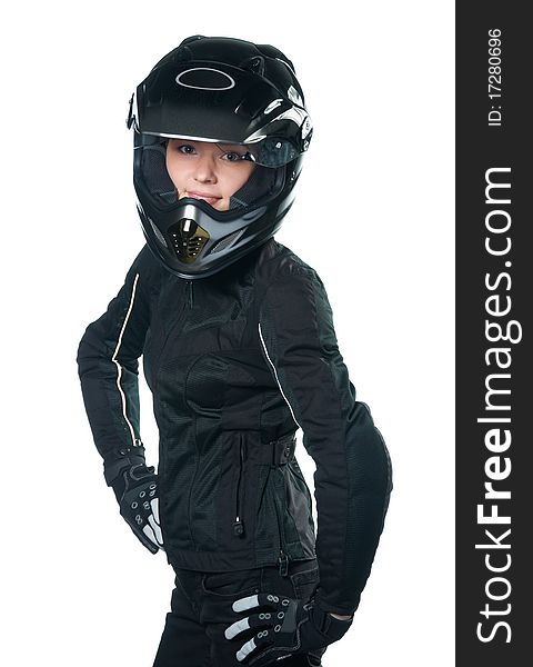 Woman In Motorcycle Clothing