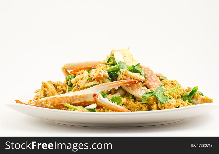 Fried Crab with Curry powder on white background. Fried Crab with Curry powder on white background
