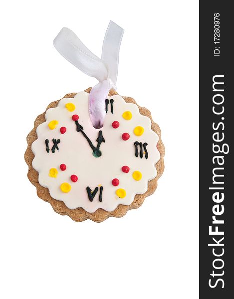 Cookies in the shape of Christmas hours on a white background. Cookies in the shape of Christmas hours on a white background