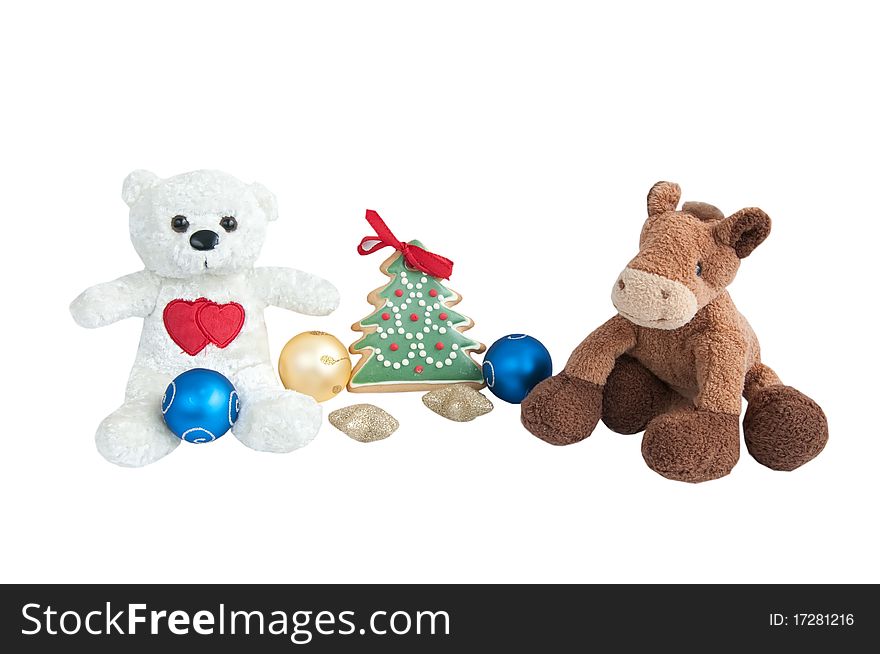 Christmas and other toys on a white background. Christmas and other toys on a white background