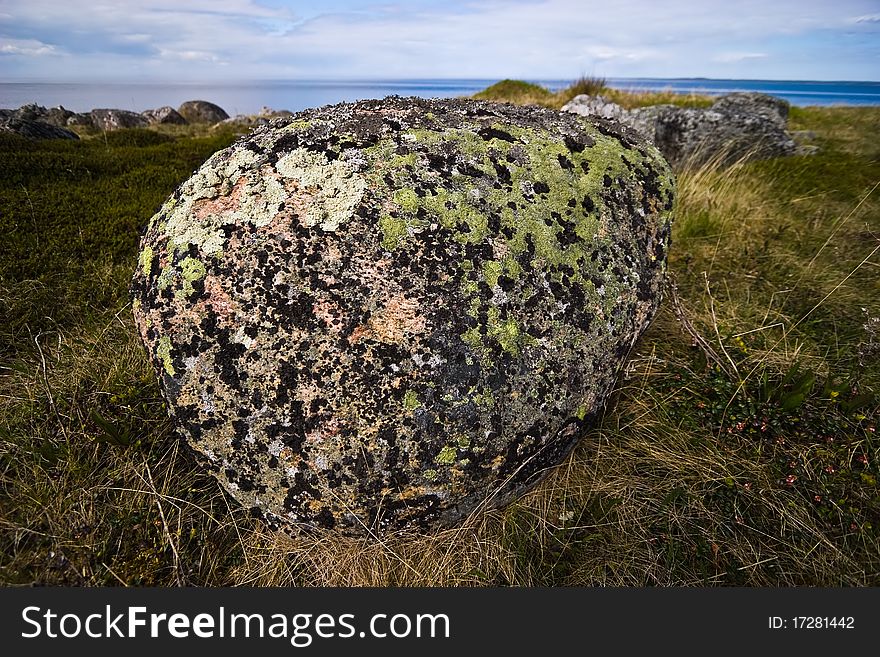 Big boulder on Greater Zayatsky island of Solovki islands, White Sea, Northern Russia.