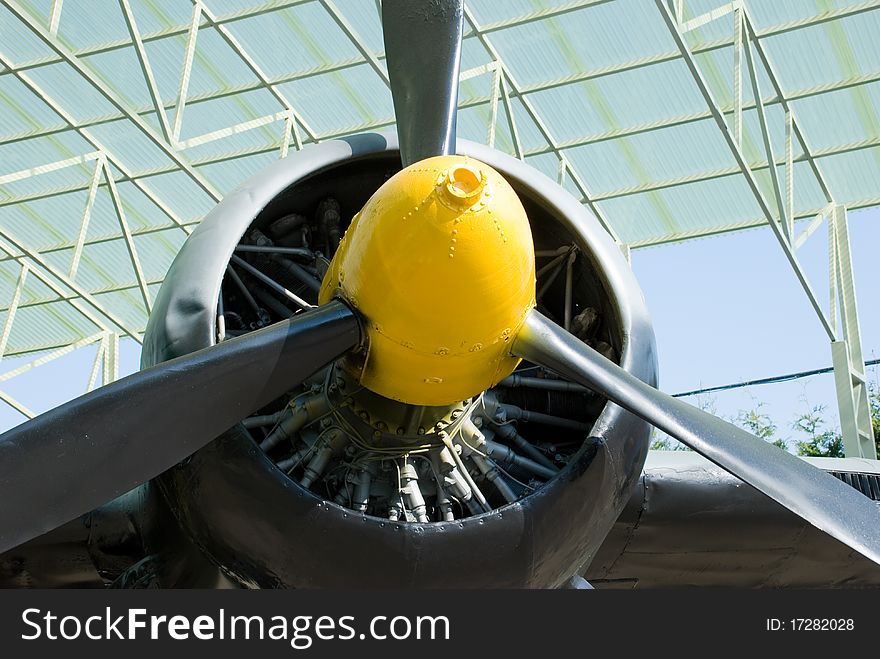 Photo of a propeller of the plane close up. Photo of a propeller of the plane close up