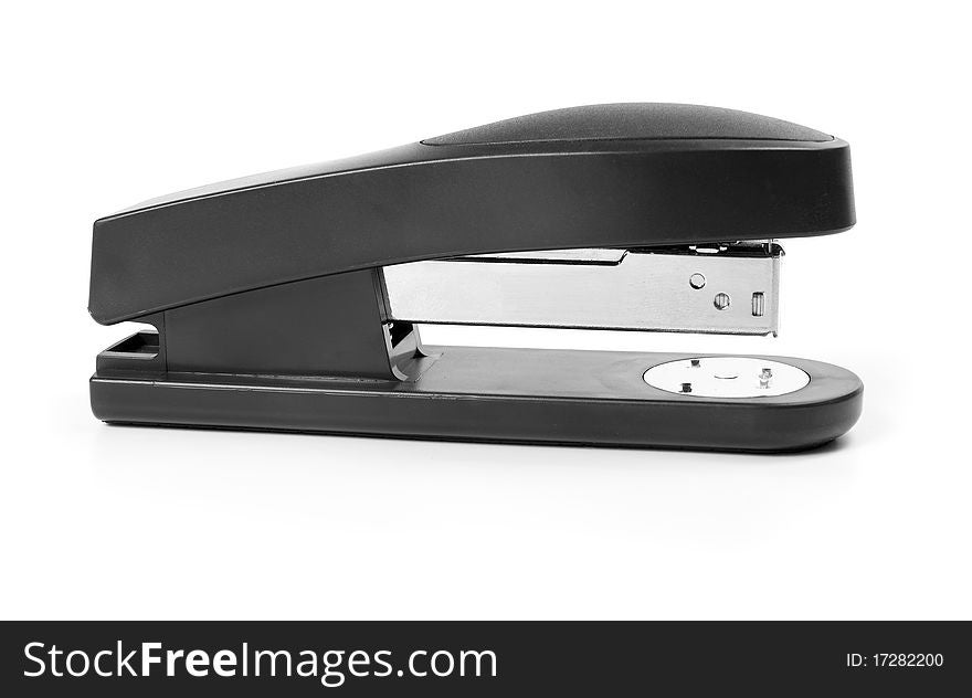 Black stapler isolated on a white background