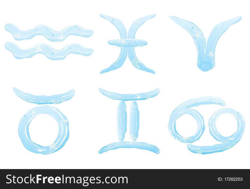 Set of ice zodiac signs gemini, aries, cancer, aquarius, taurus, pisces