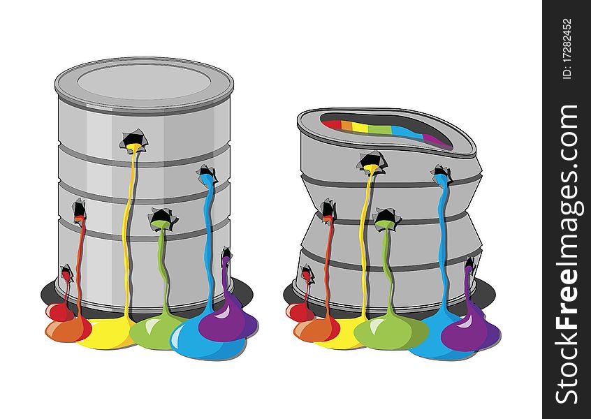 Paint cans against white background, abstract vector art illustration