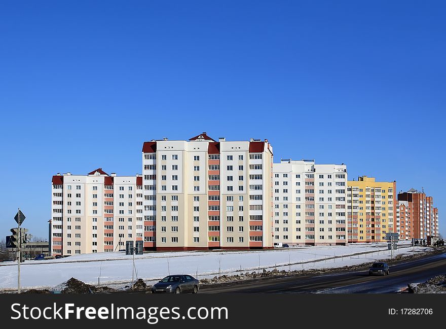 Apartment buildings in a residential district