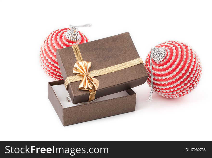 Christmas decoration and gift box, isolated on a white background