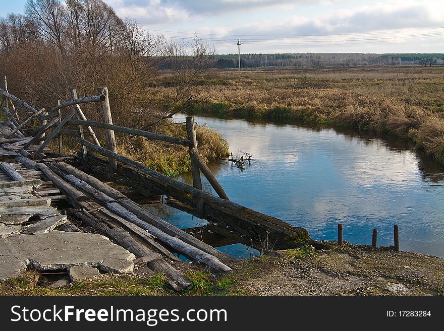 Ramshackle Bridge Over River