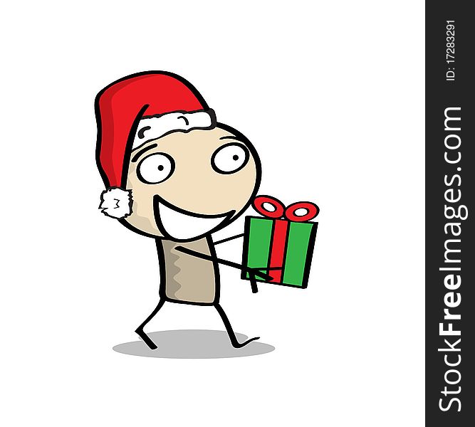 A little cartoon man giving or receiving a gift. A little cartoon man giving or receiving a gift.