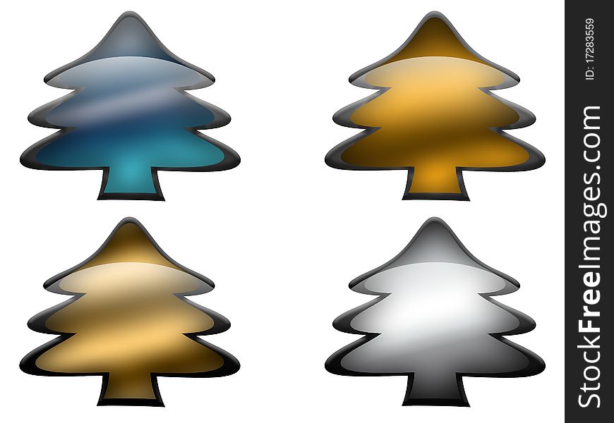 Four pine trees in different metal colors. Four pine trees in different metal colors