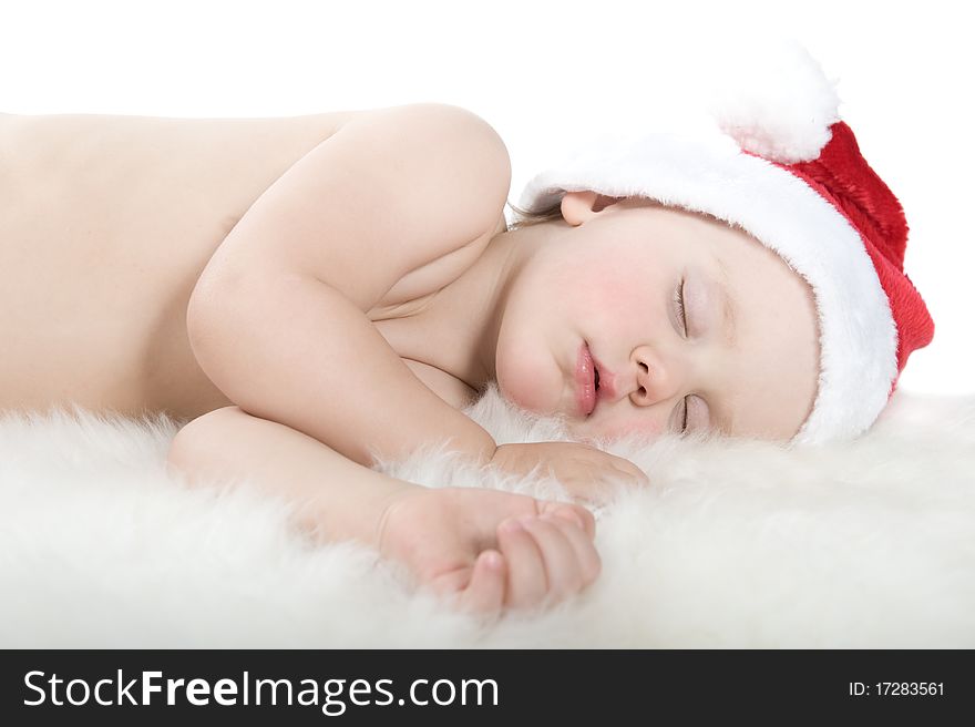 Baby In Christmas Suit Is Sleeping