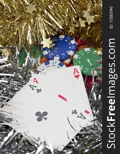 Christmas aces, photo taken in a worm Christmas light