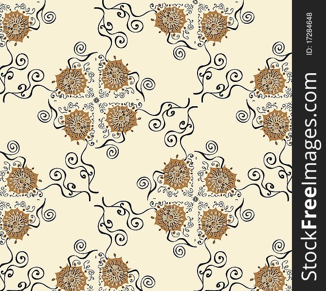 Pattern With Flowers, Retro Vector