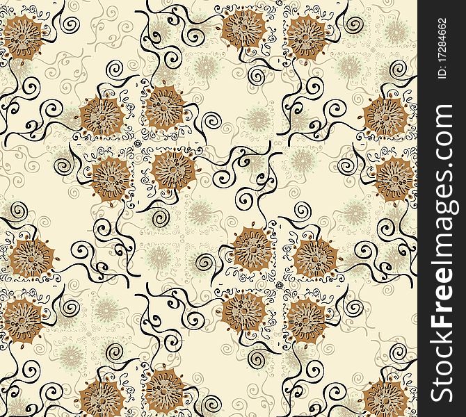 Pattern With Flowers, Retro Vector