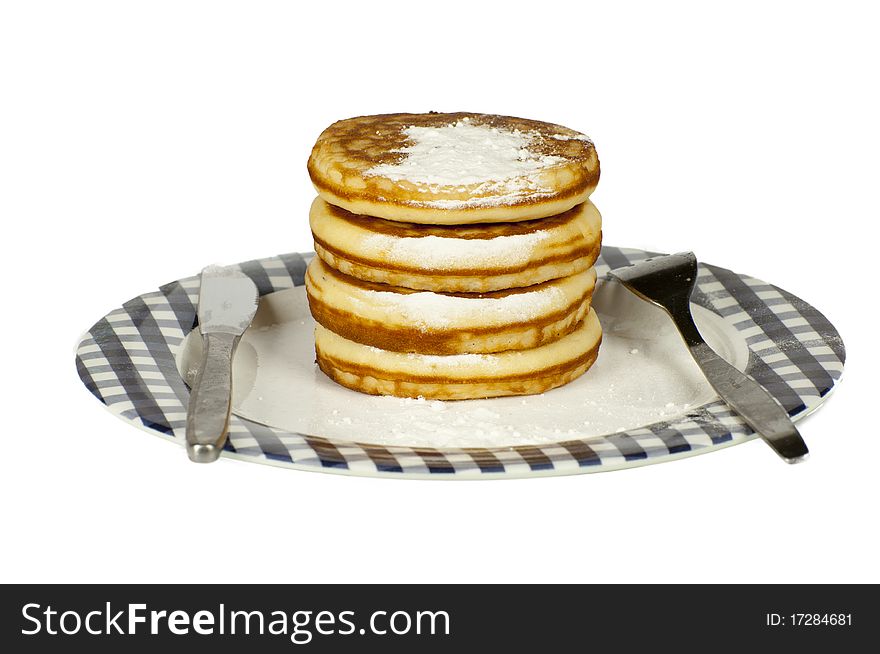 Stack of pancakes isolated on a white background