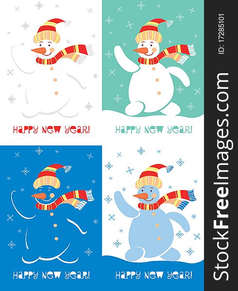 Happy New Year Snowman. Various Versions Of The Co